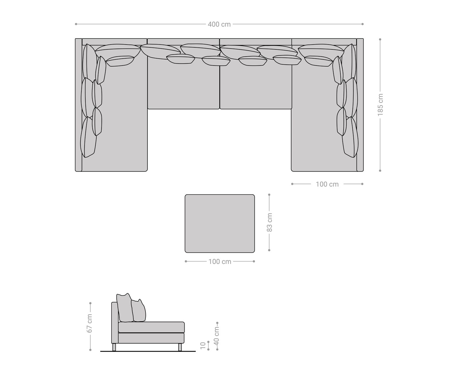 Woonlandschap Clovis XL zwart wit met hocker modulair 8