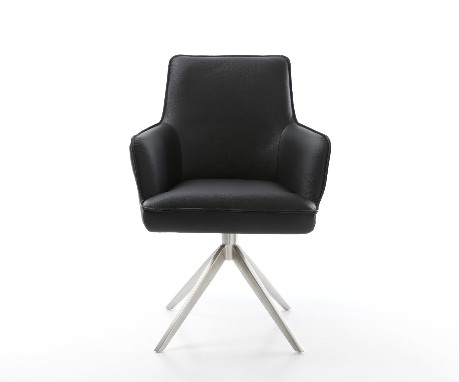 Draaistoel Heira-Flex met armleuning echt leer zwart kruisframe breed roestvrij staal 360° draaibaar rocker-functie pocketveer kern 1