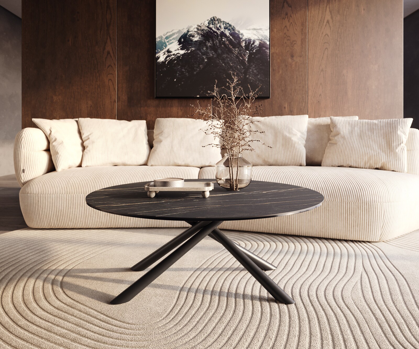 Salontafel Edge rond 100x100 cm keramiek Laminam® Noir Desir bruin Sarity zwart metaal 6