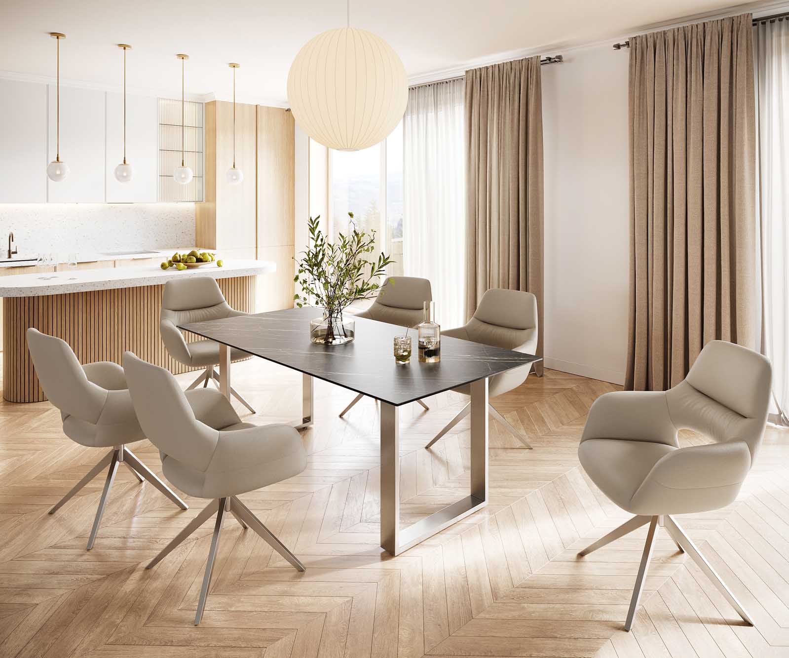 Eettafel Edge 200x100 keramiek Laminam® Noir Desir bruin roestvrij staal smal 6