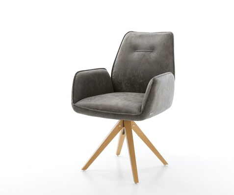 Eetkamerstoel Zoa-Flex microvelours grijs antiek houten frame hoekig natuur 360° draaibaar pocketveer kern