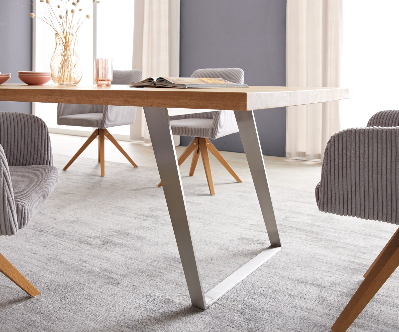 Eettafel Edge 300x100 eiken natuur roestvrij staal  Schräg 5