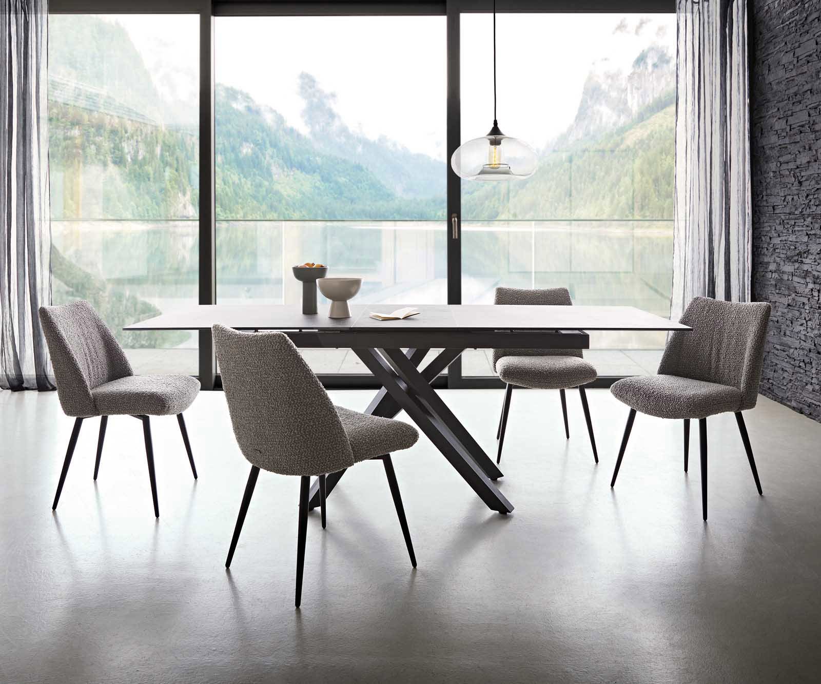 Eetkamerstoel Elso-Flex bouclé zilver grijs 4-poot conisch zwart pocketveer kern 5 Eetkamerstoel Elso-Flex bouclé zilver grijs 4-poot conisch zwart pocketveer kern 5