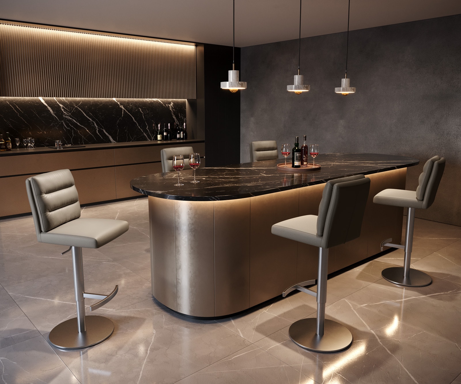 Barstoel Pela-Flex Volledig leer Mud Draaivoet in hoogte verstelbaar RVS Draaibaar pocketvering 4