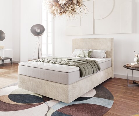 Boxspringbed Dream-Well 120x200 cm Cord Beige met Pocketveringmatras en Topper Visco
