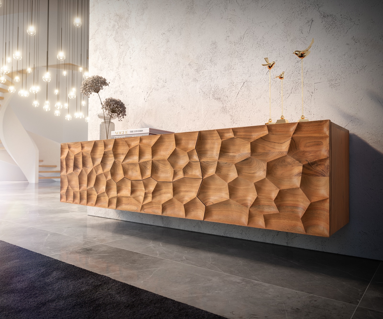 Tv-meubel Solu 175 cm acacia natuur 2 deuren 2 laden zwevend 3D-front Tv-meubel Solu 175 cm acacia natuur 2 deuren 2 laden zwevend 3D-front