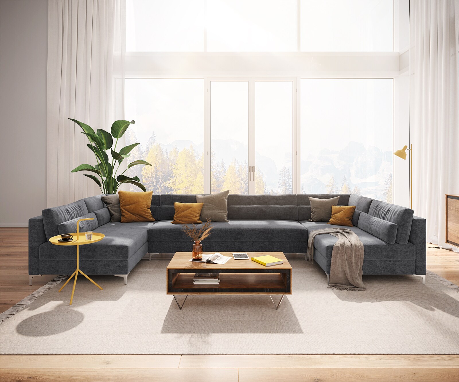 Woonlandschap Elio XL 400x185 cm microvezel grafiet 1
