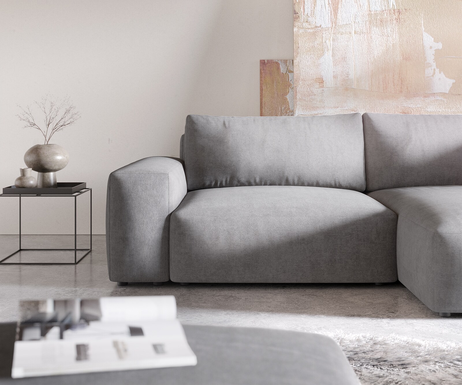 Hoekbank Lanzo XL 270x180 cm microvezel Grijs Recamiere variabel met poef 4