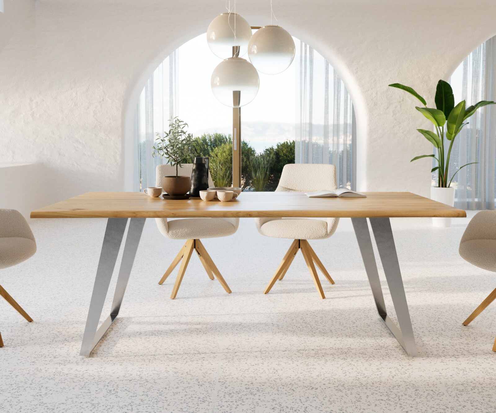 Eettafel Edge 200x100x2,5-3 eiken natuur roestvrij staal  schuin Live-Edge 1