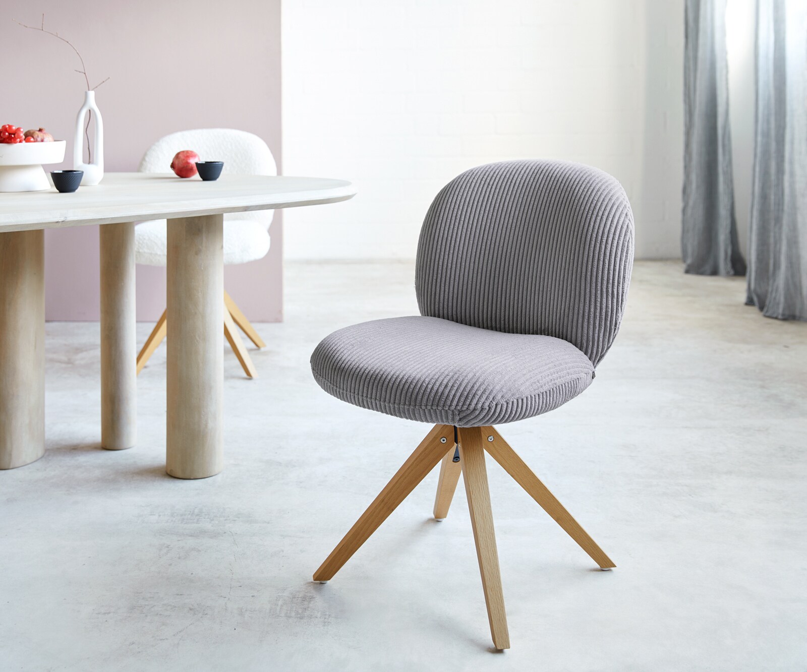 Draaistoel Nube-Flex koord zilver grijs houten frame hoekig natuur 180° draaibaar pocketveer kern