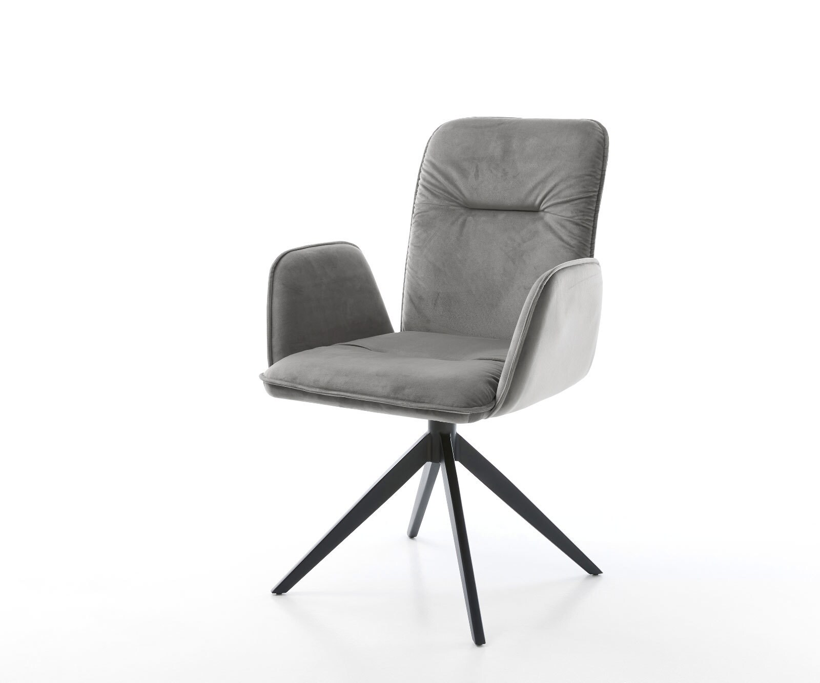 Draaistoel Vinja-Flex fluweel grijs kruisframe breed zwart 360° draaibaar rocker-functie