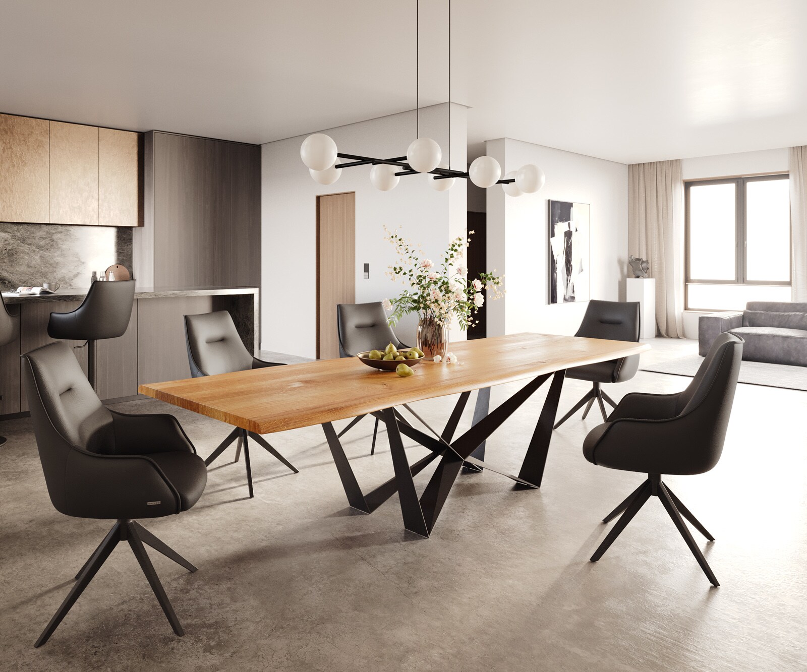 Eettafel Edge 300x100x4 eiken natuur Spider vlak staal zwart Live-Edge 4