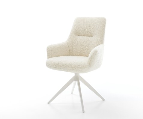 Draaistoel Zelia-Flex met armleuning teddy beige kruisframe breed wit 360° draaibaar rocker-functie pocketveer kern