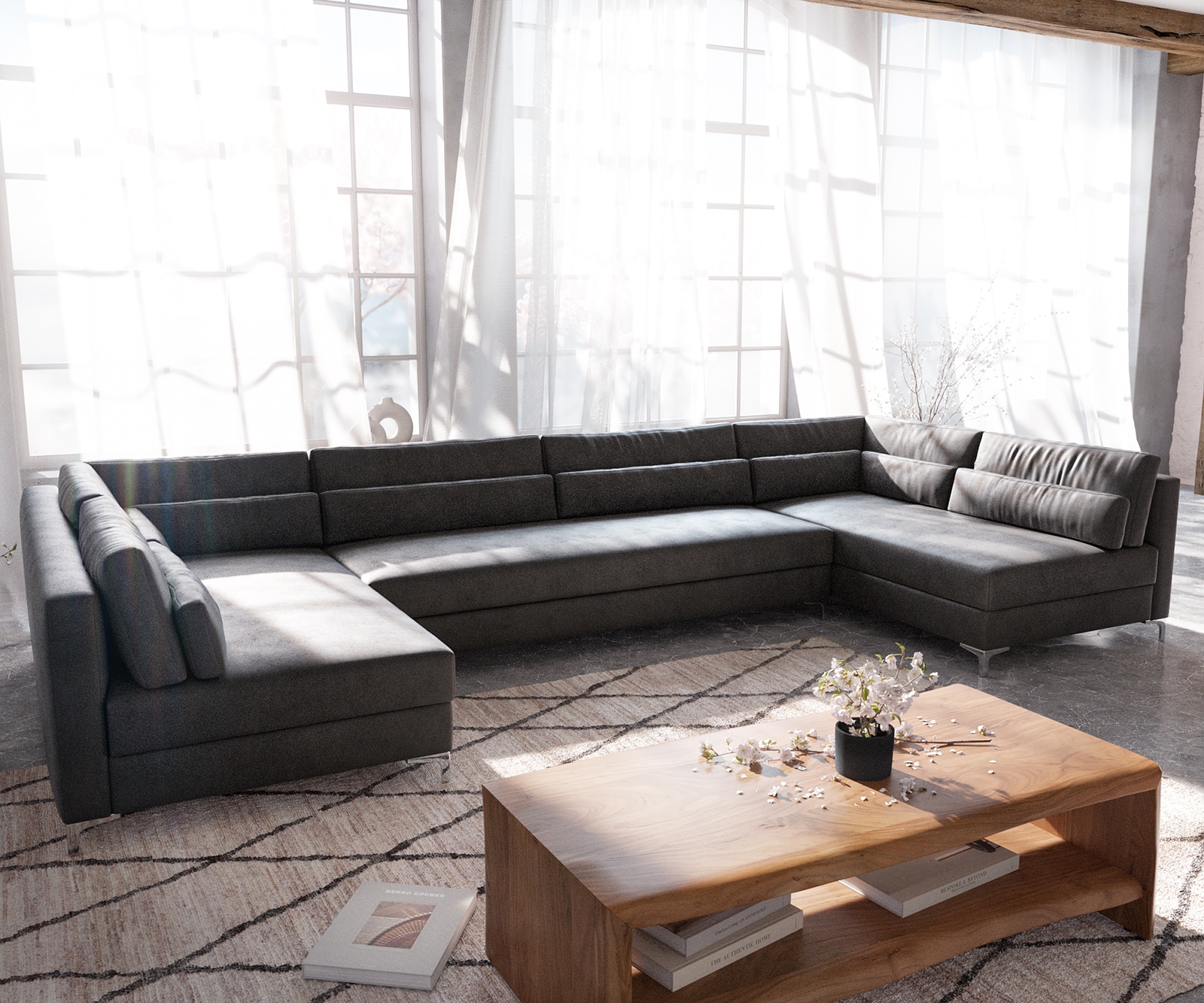 Woonlandschap Elio XL 400x185 cm kunstleer vintage antraciet Woonlandschap Elio XL 400x185 cm kunstleer vintage antraciet