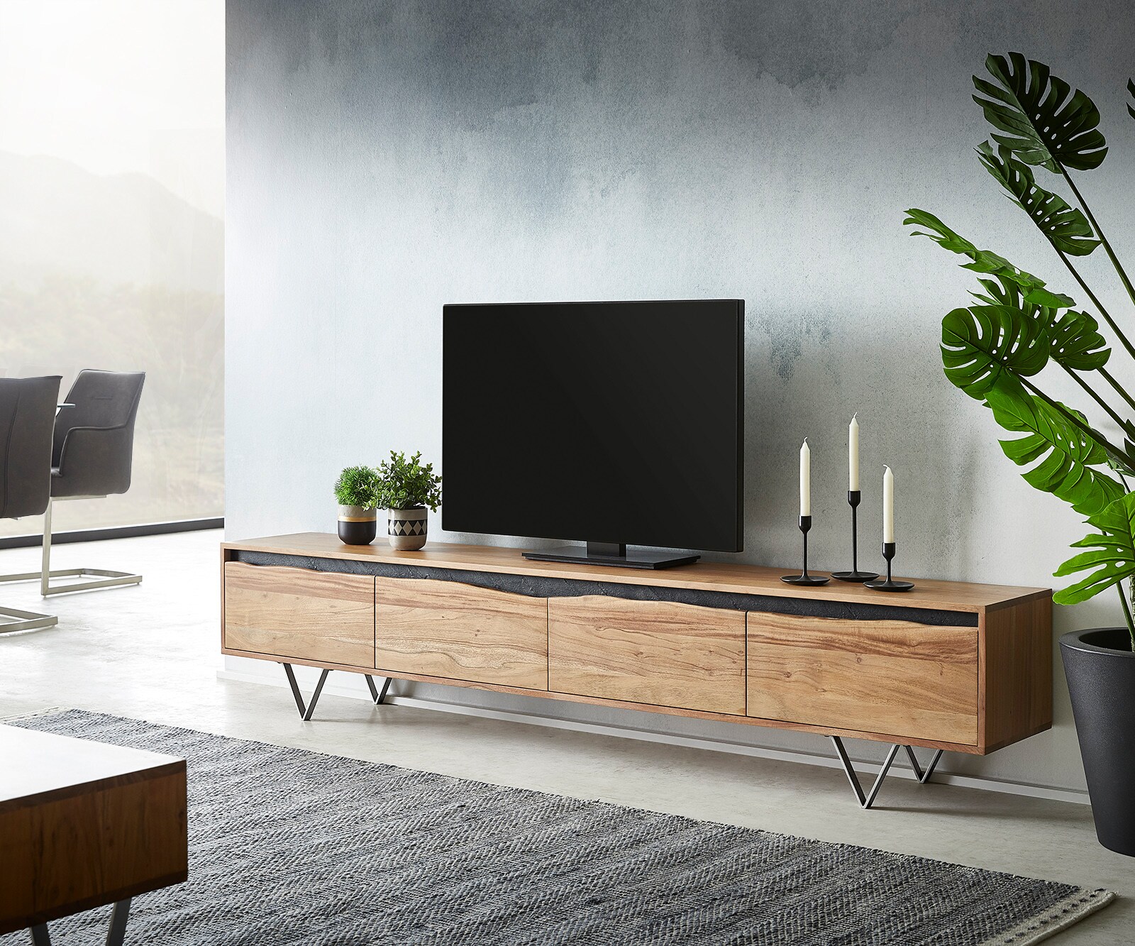 Tv-meubel Stonegrace  220x35 cm acacia natuur 4 deuren