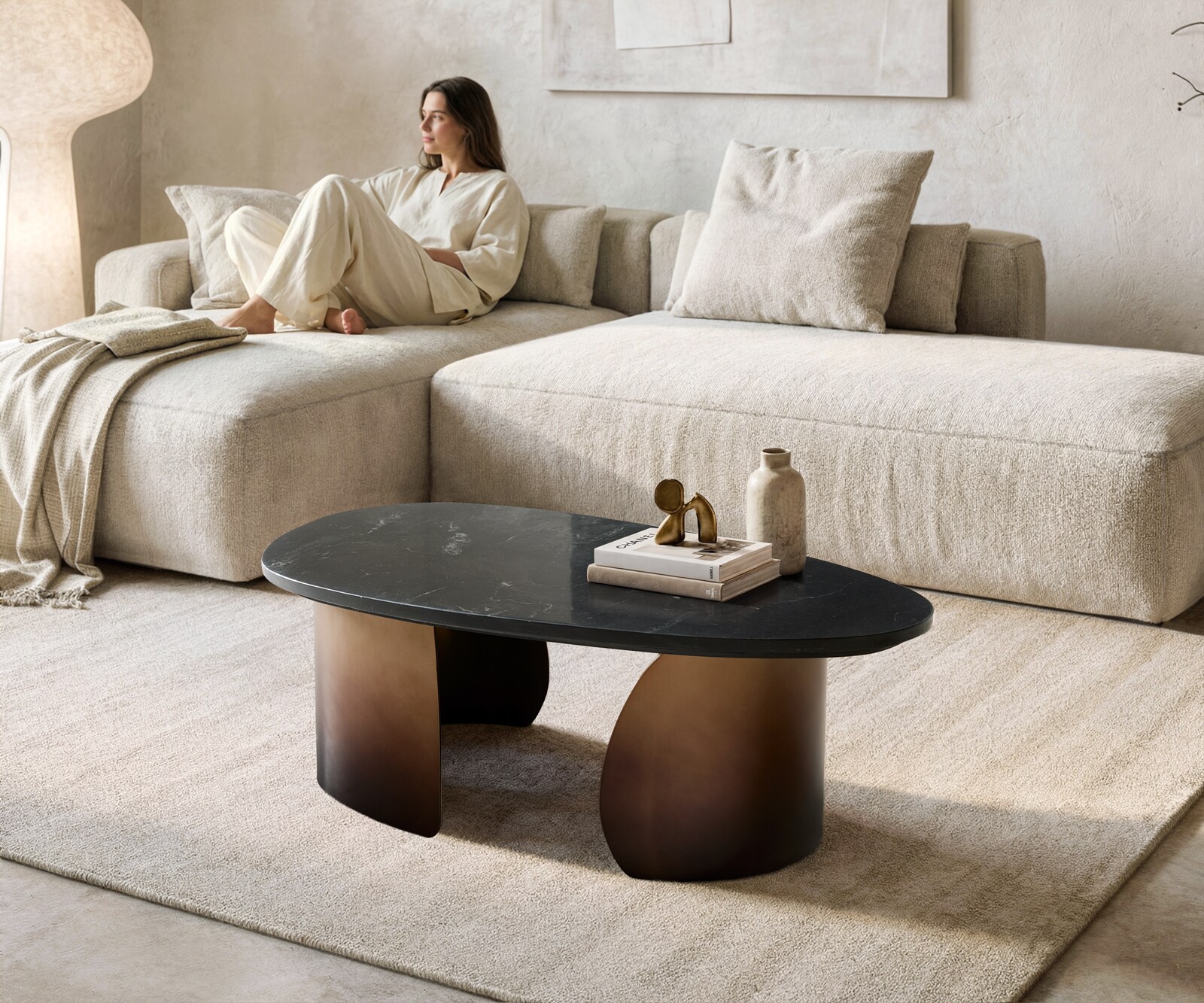 Salontafel Marvello 100x50 cm marmer zwart goud metaal goud fusion afwerking 1