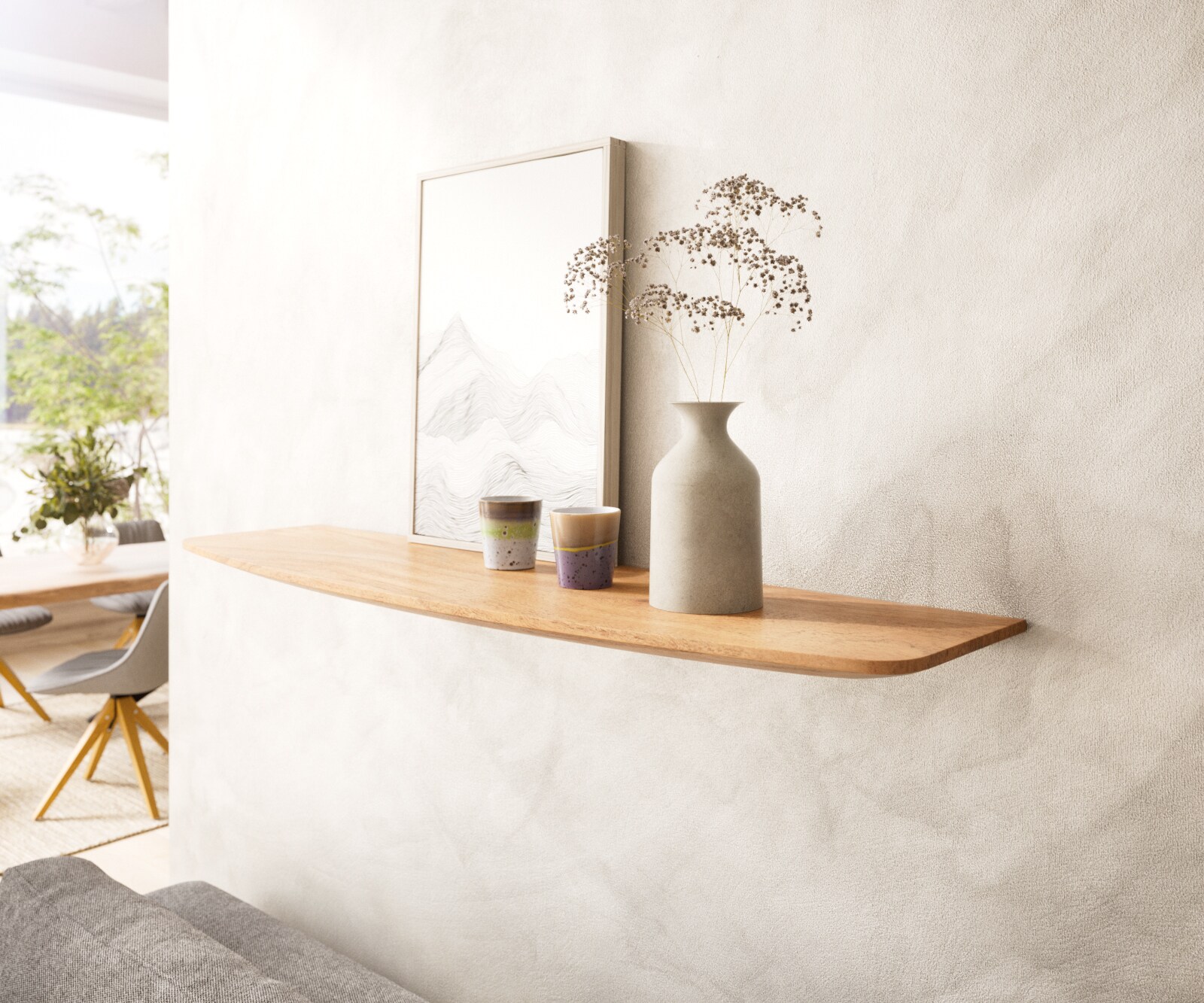 Wandplank 100 cm natuur acacia Zwitserse rand massief