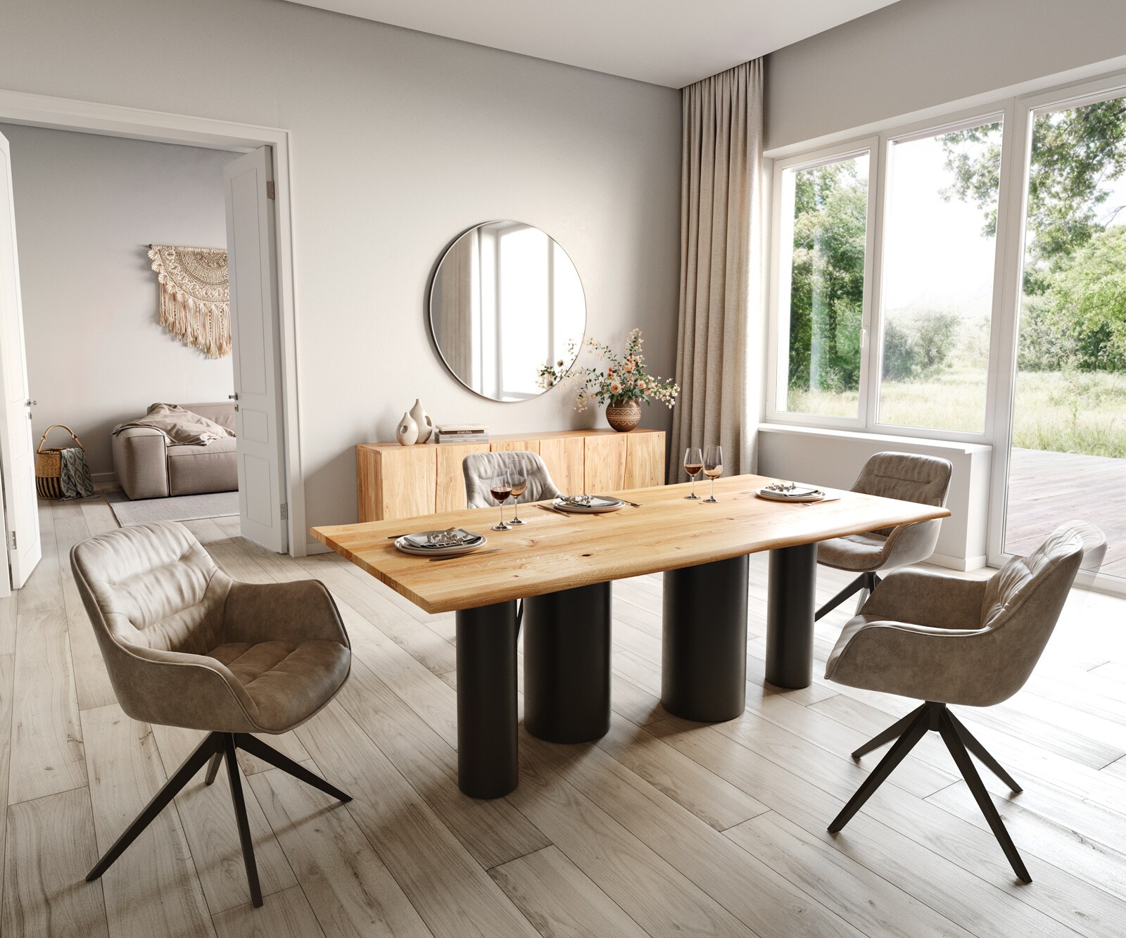 Eettafel Edge 200x100x2,5-3 eiken natuur Pilier metaal zwart Live-Edge 4