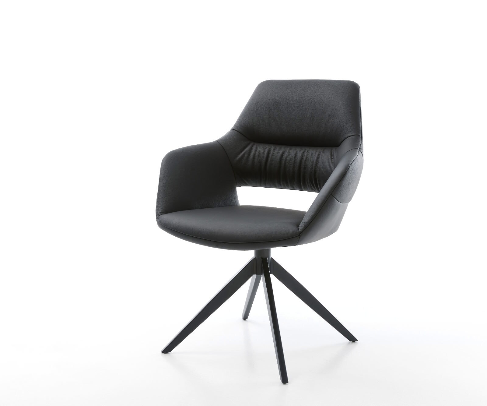 Draaistoel Yago-Flex met armleuning echt leer zwart kruisframe breed zwart 360° draaibaar rocker-functie pocketveer kern