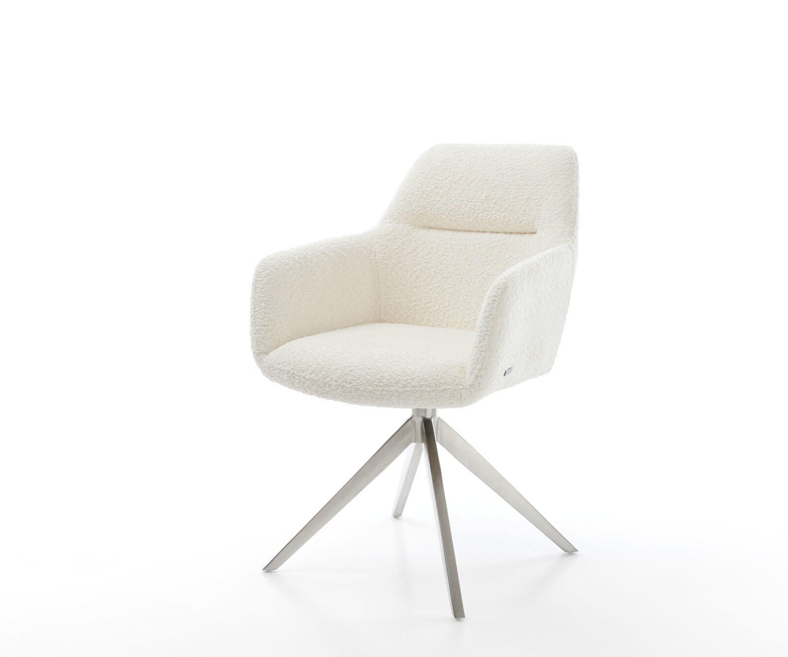 Draaistoel Pejo-Flex bouclé wit kruisframe breed roestvrij staal 360° draaibaar rocker-functie pocketveer kern
