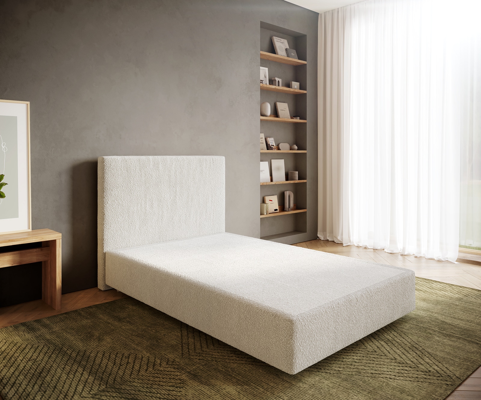 Boxspringframe Dream-Well 120x200 cm Bouclé Crème-Wit