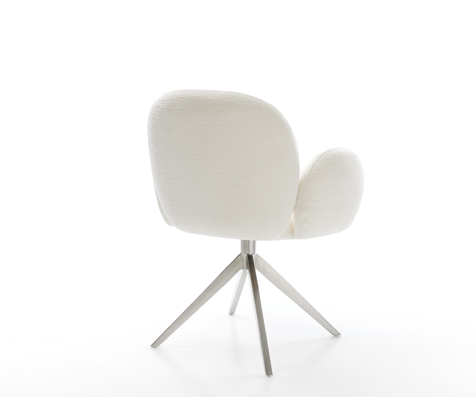 Draaistoel Nube-Flex met armleuning bouclé zacht beige kruisframe breed roestvrij staal 360° draaibaar pocketveer kern 4