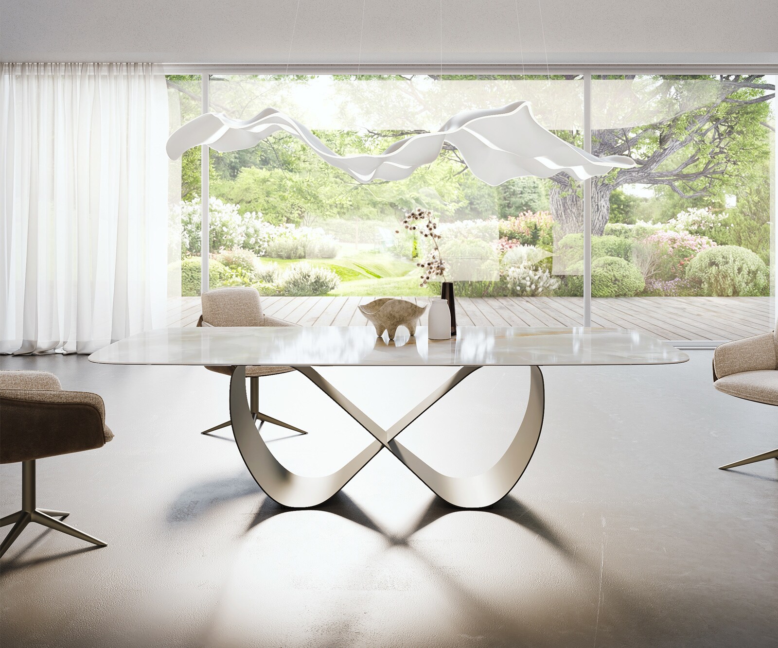 Eetkamertafel Edge Boot 270x120 cm Keramiek Iris FMG Onice Grigio Infinity Metaal Effectafwerking Titan 2