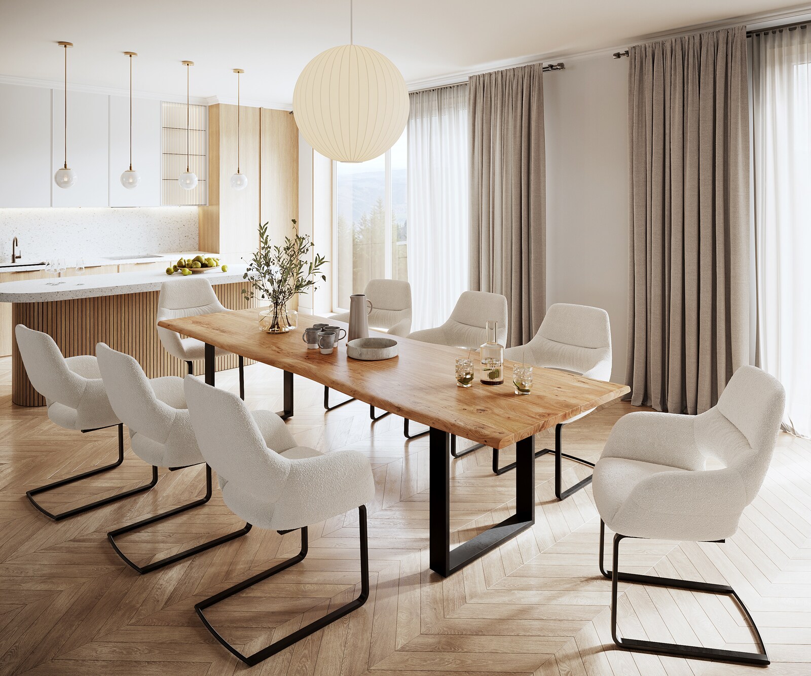 Eettafel Edge 300x100 acacia natuur skid  zwart  Live-Edge 6