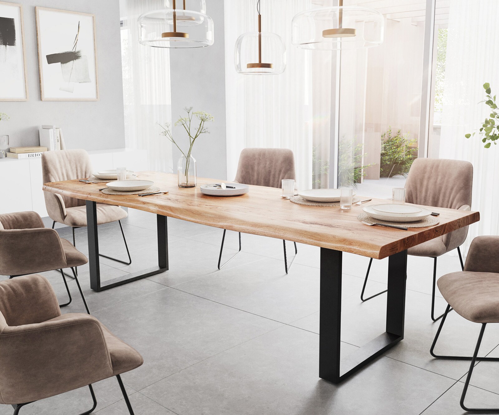 Eettafel Edge 280x100 XL acacia natuur skid  zwart  Live-Edge 1