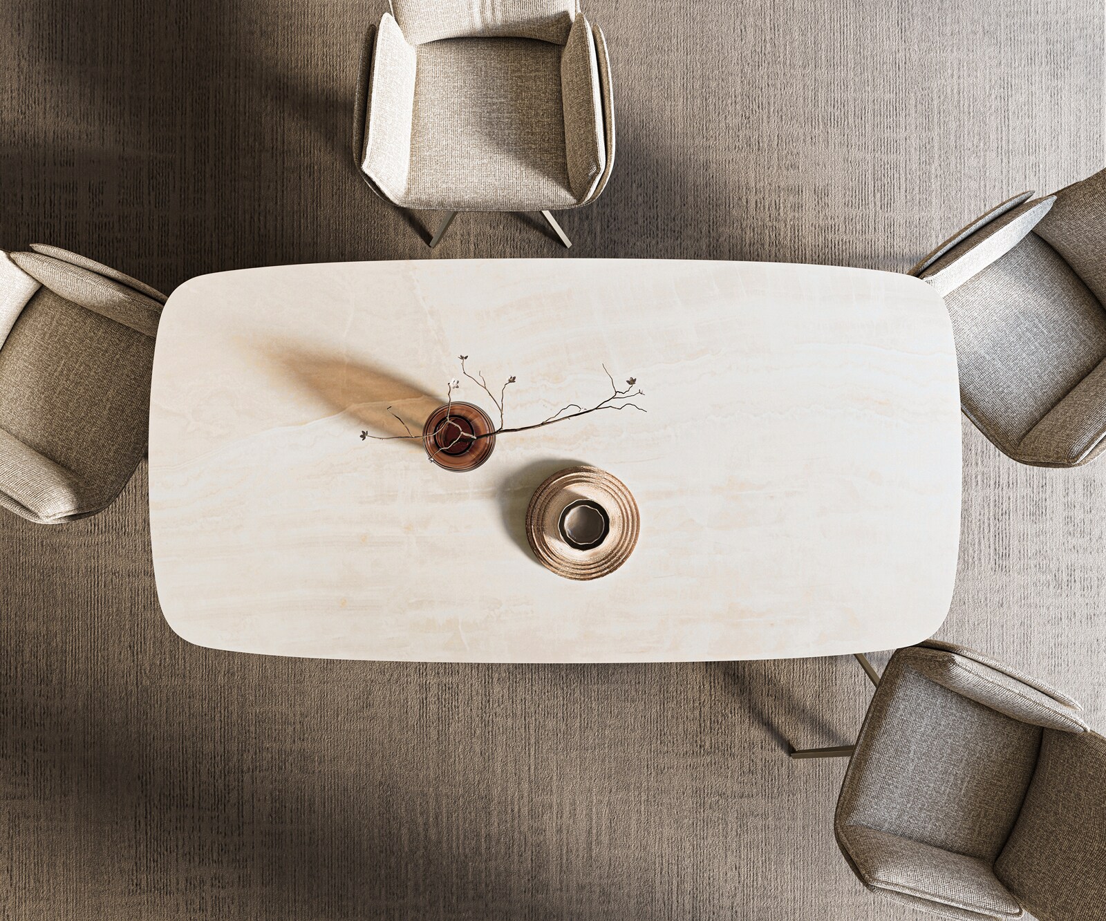 Eettafel Edge boot 200x100 cm keramiek Onyx Champagne W-onderstel metaal effectfinish titan 6