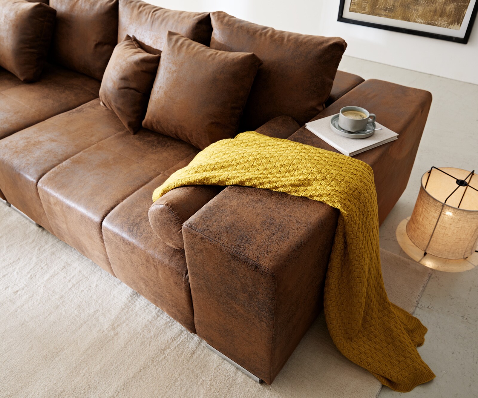 XXL-bank Marbeya 285x115 bruin antiek look met 10 kussens 4 XXL-bank Marbeya 285x115 bruin antiek look met 10 kussens 4