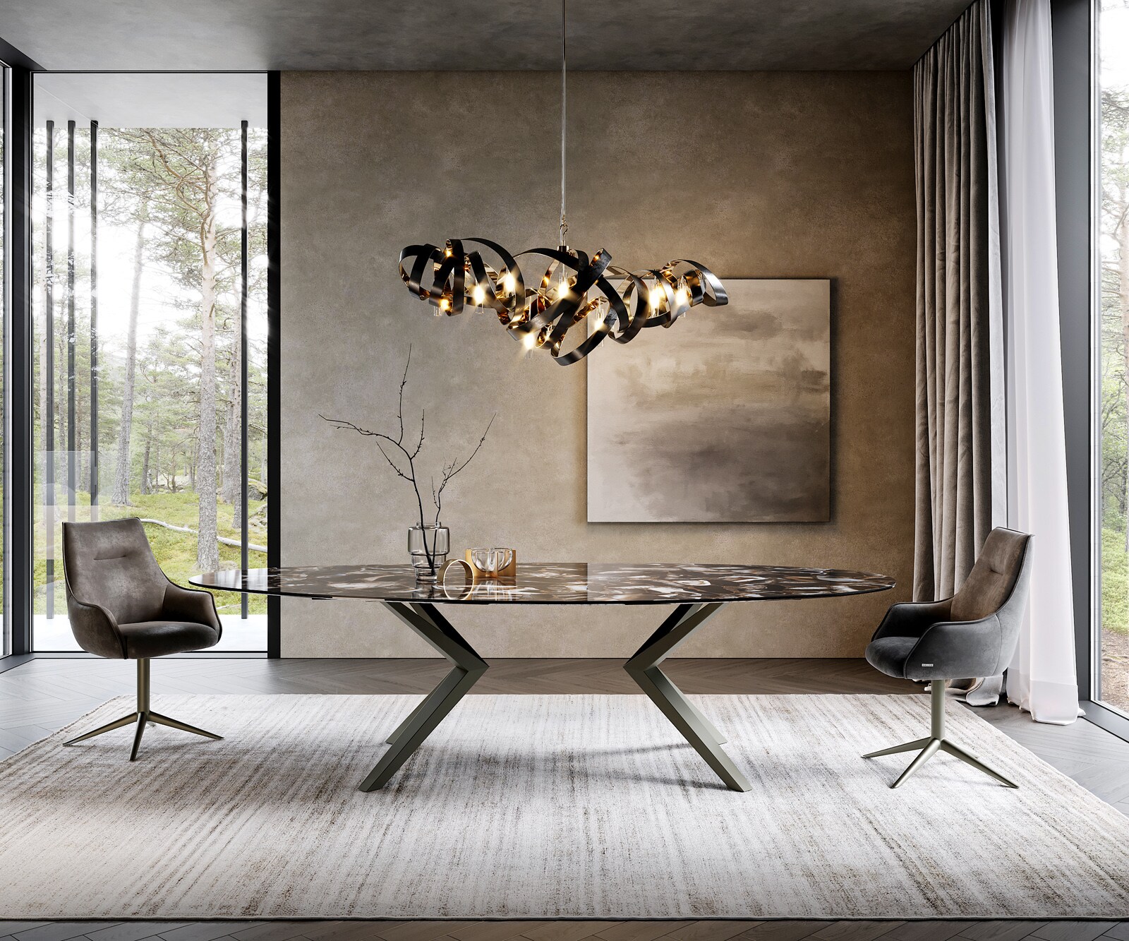 Tafelframe Zenthara hoekig metaal effect afwerking titanium (Set van 2) 2 Tafelframe Zenthara hoekig metaal effect afwerking titanium (Set van 2) 2