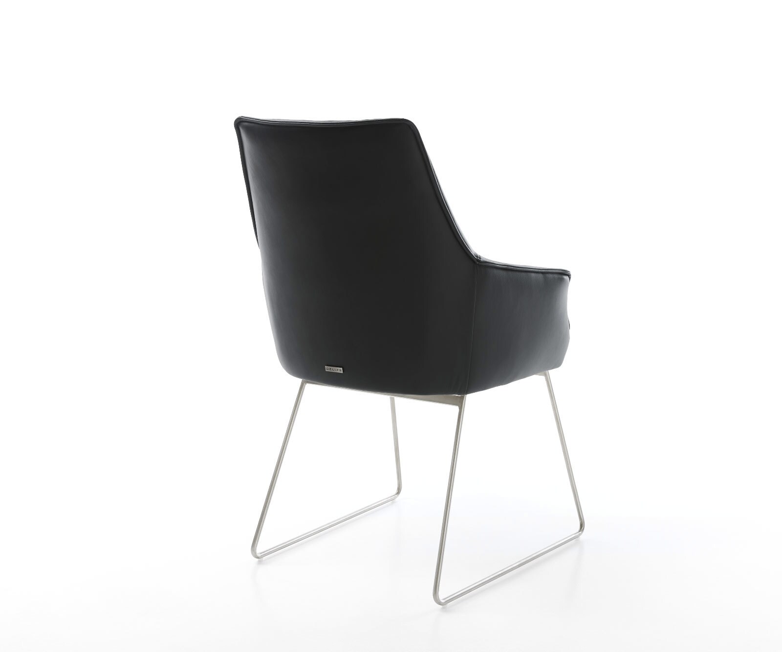 Eetkamerstoel Alja-Flex met armleuning echt leer zwart slipframe roestvrij staal pocketveer kern 4 Eetkamerstoel Alja-Flex met armleuning echt leer zwart slipframe roestvrij staal pocketveer kern 4