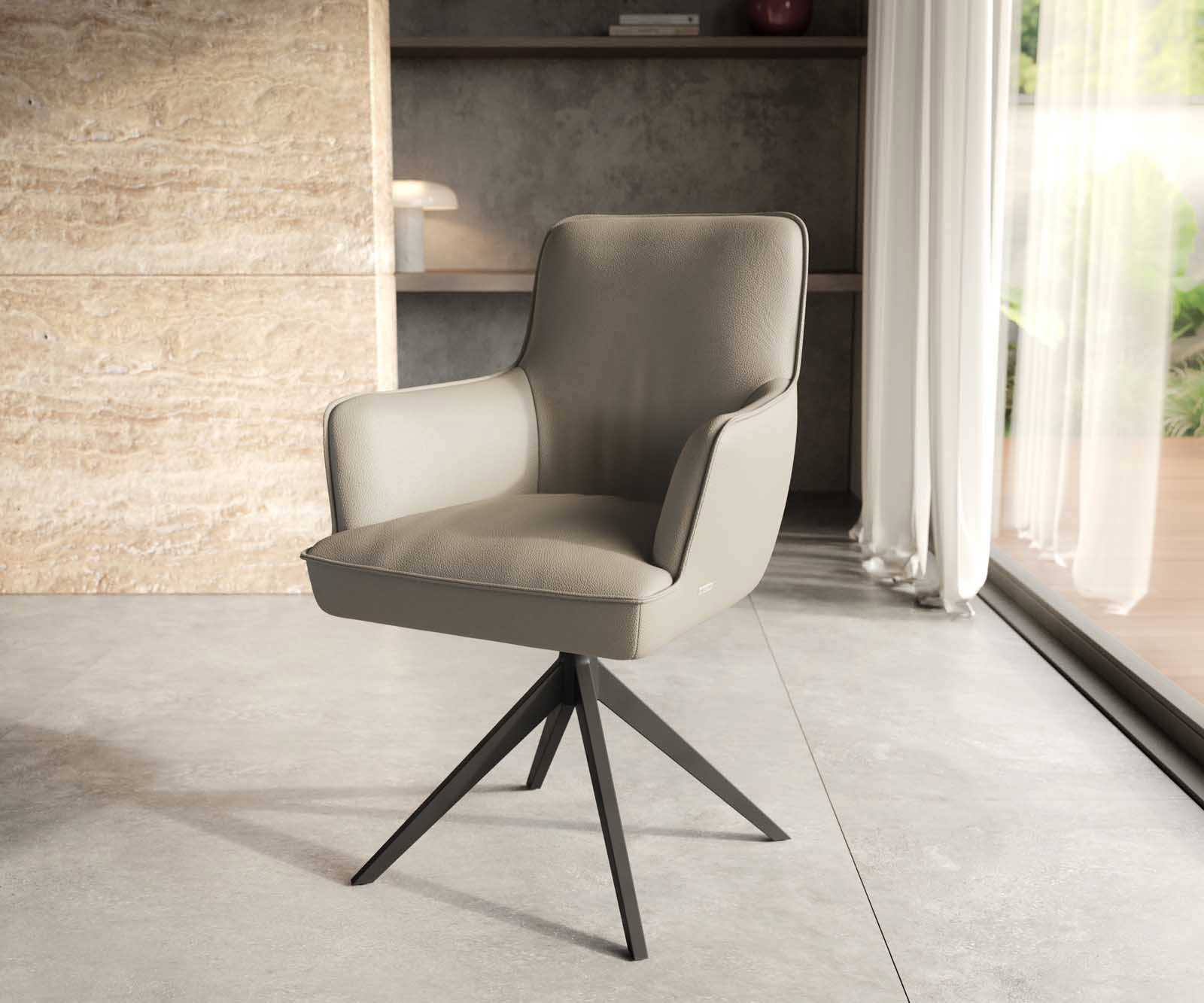 Draaistoel Heira-Flex met armleuning echt leer mud kruisframe breed zwart 360° draaibaar pocketveer kern