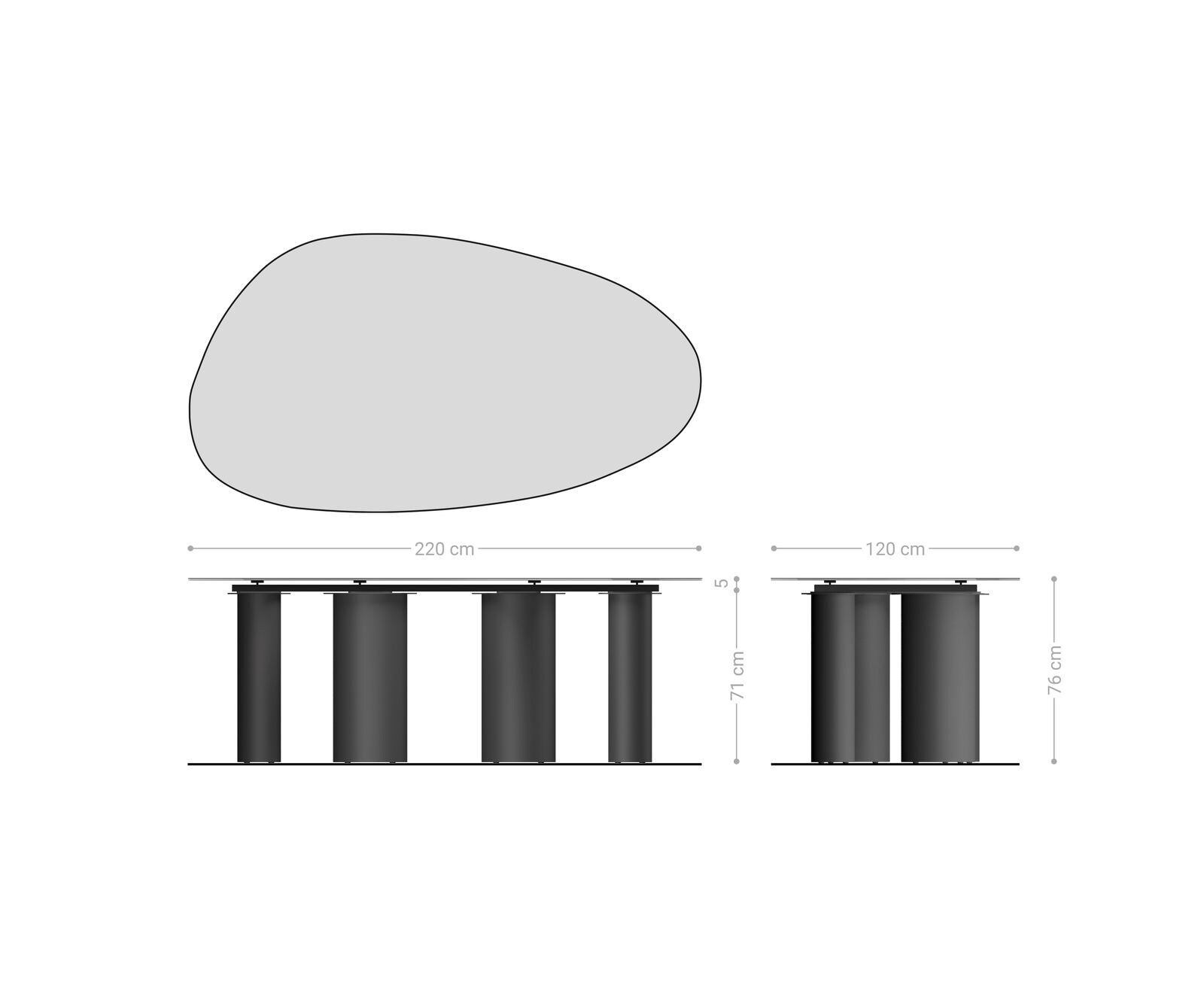 Eetkamertafel Edge ovaal 220x120 keramiek Laminam® Sabbia eiken kleur Pilier roestvrij staal grafiet 8