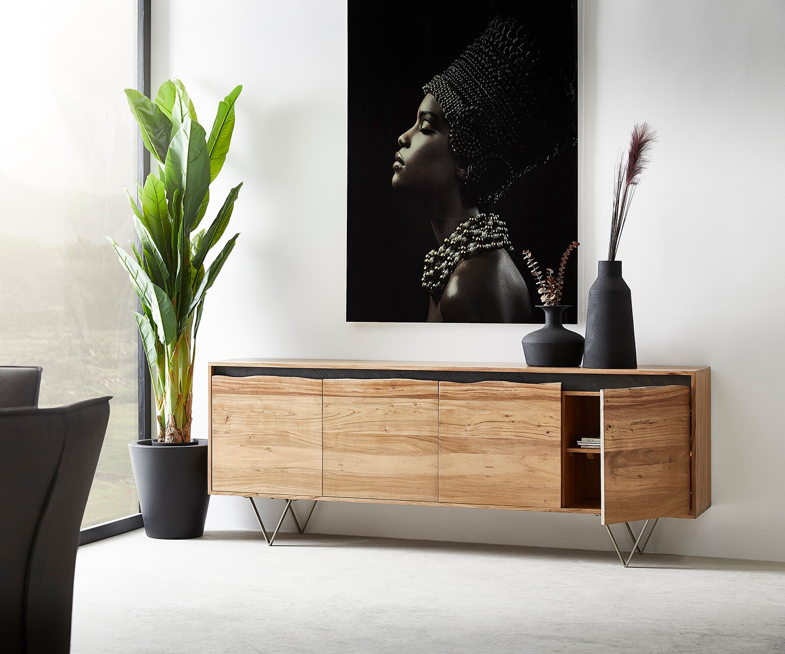 Dressoir Stonegrace 200x45 cm acacia natuur 4 deuren 3