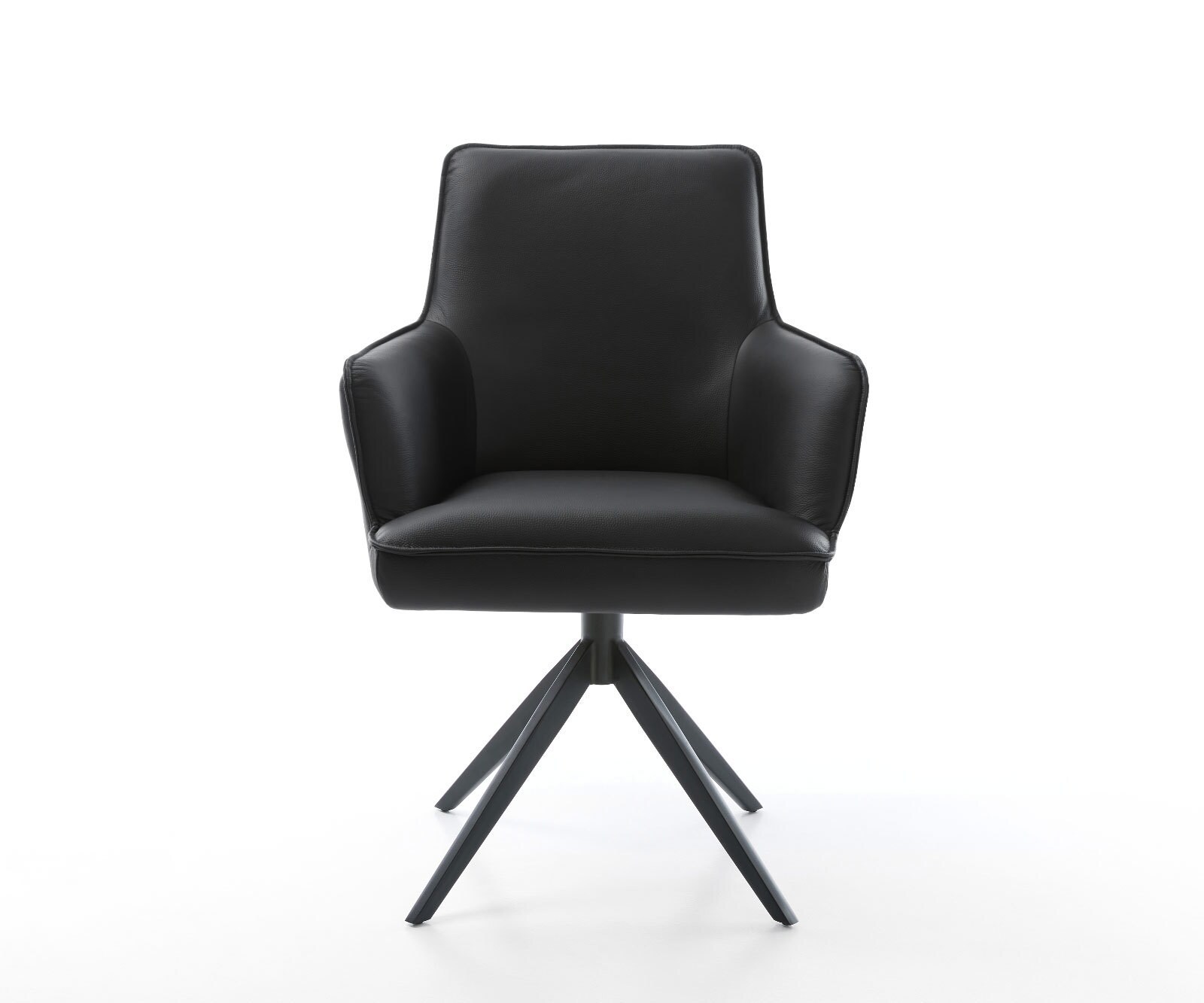 Draaistoel Heira-Flex met armleuning echt leer zwart kruisframe breed zwart 360° draaibaar rocker-functie pocketveer kern 1