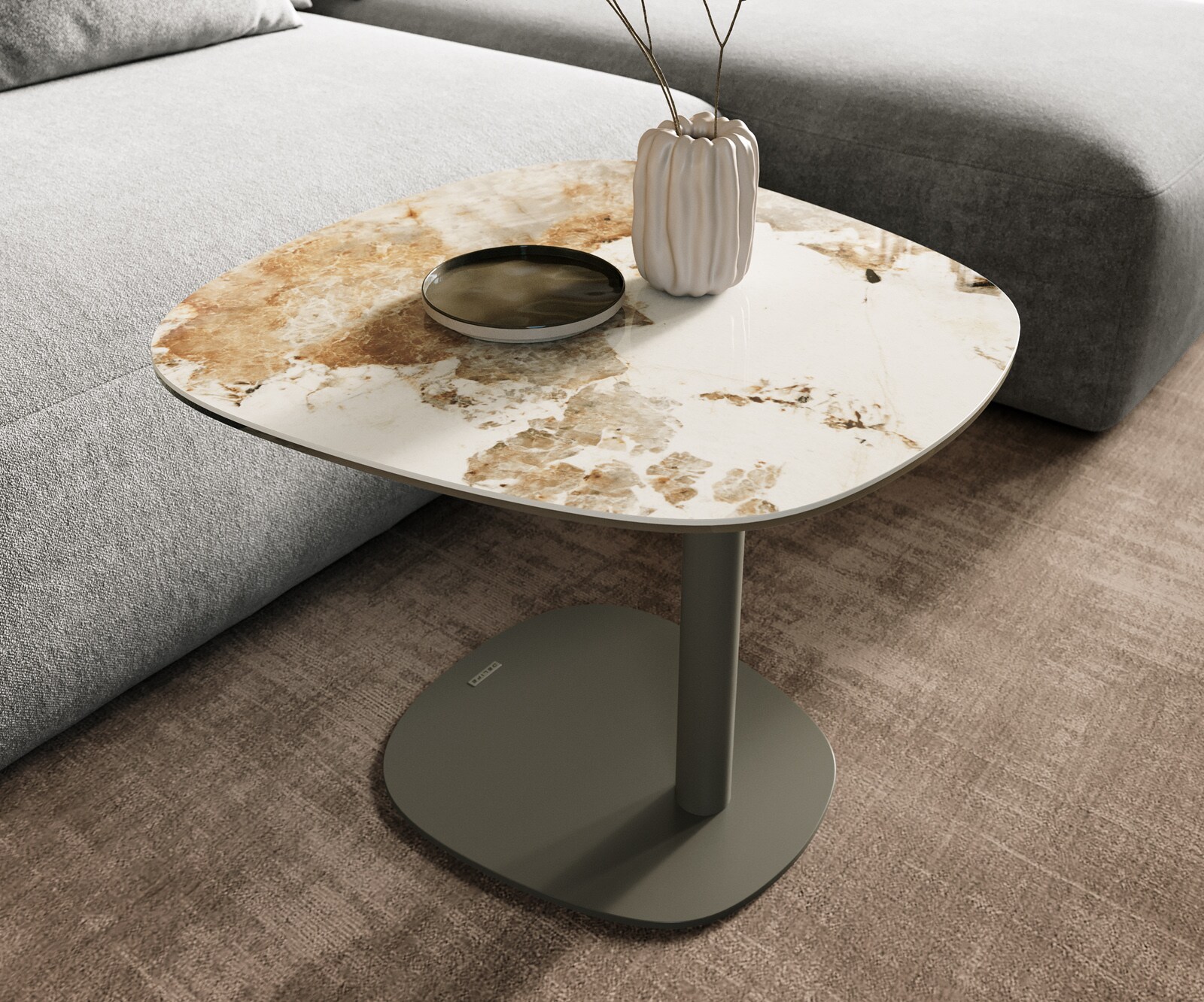 Salontafel Edge Boot 60x60 cm keramiek Minas Melange Eleny Metall effectafwerking titaan 7