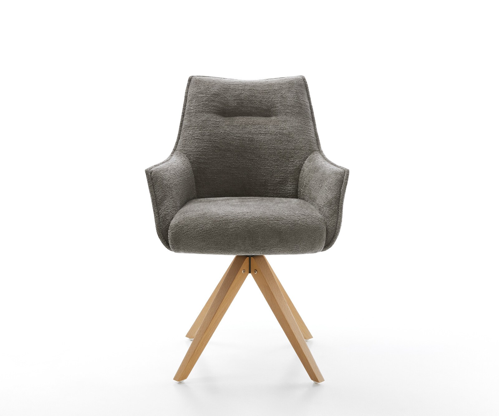 Draaistoel Alja-Flex met armleuning bouclé zacht mud houten frame hoekig natuur 180° draaibaar pocketveer kern 1