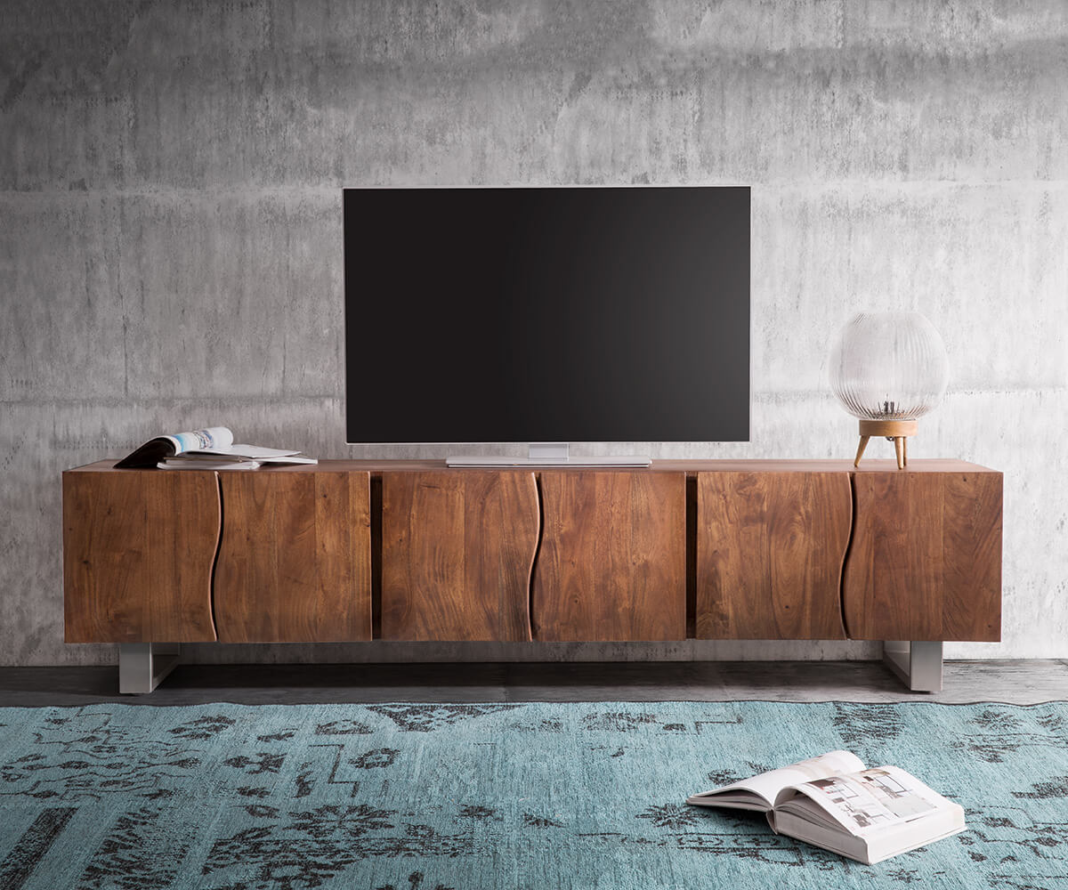 TV-meubel Live-Edge 220 cm acacia bruin massief 6 deuren 1