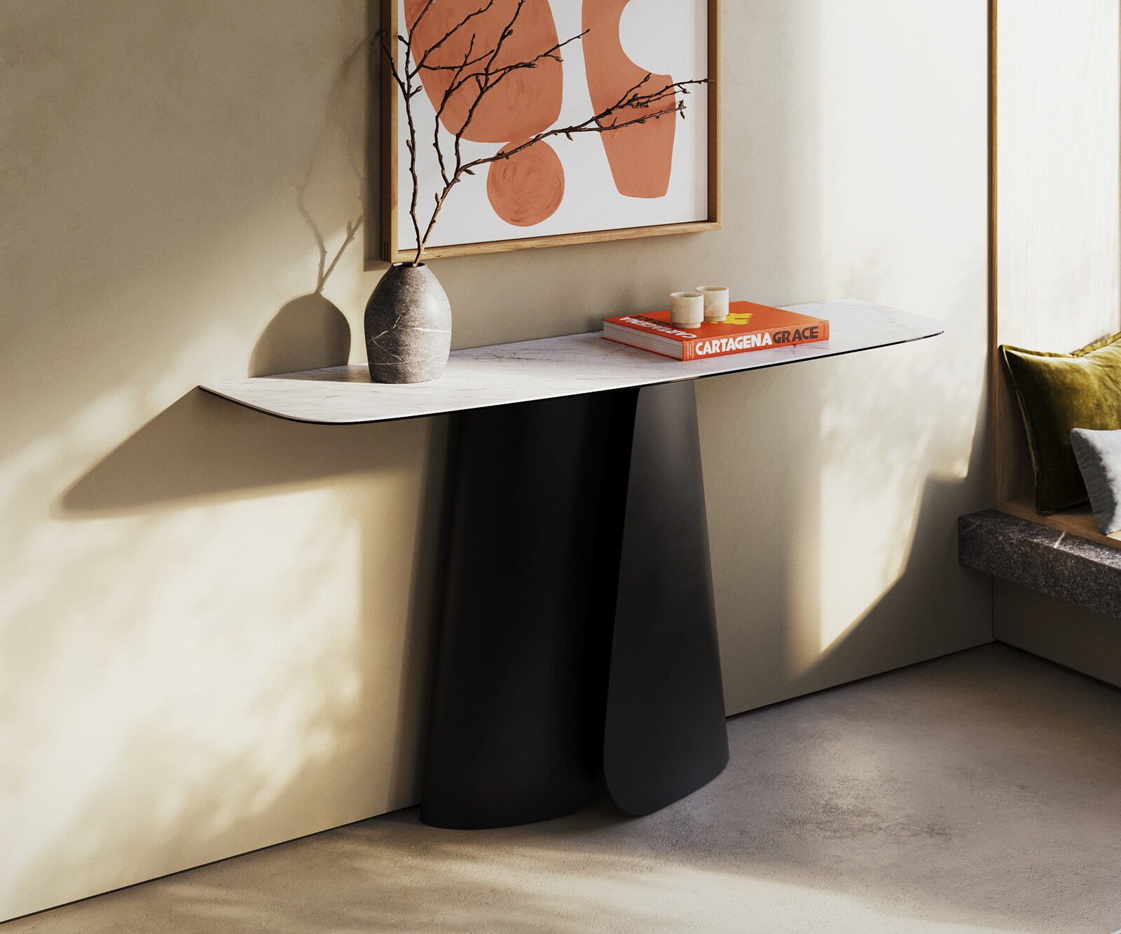 Consoletafel Edge Bootvorm 140x40 cm Keramiek Laminam® Statuarietto Weiß Livos Metaal Zwart 4