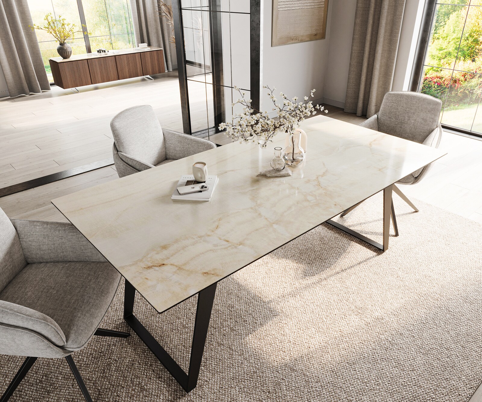Eetkamertafel Edge 200x100 Keramiek Laminam® Onice Oro Metaal Schuin Zwart 4
