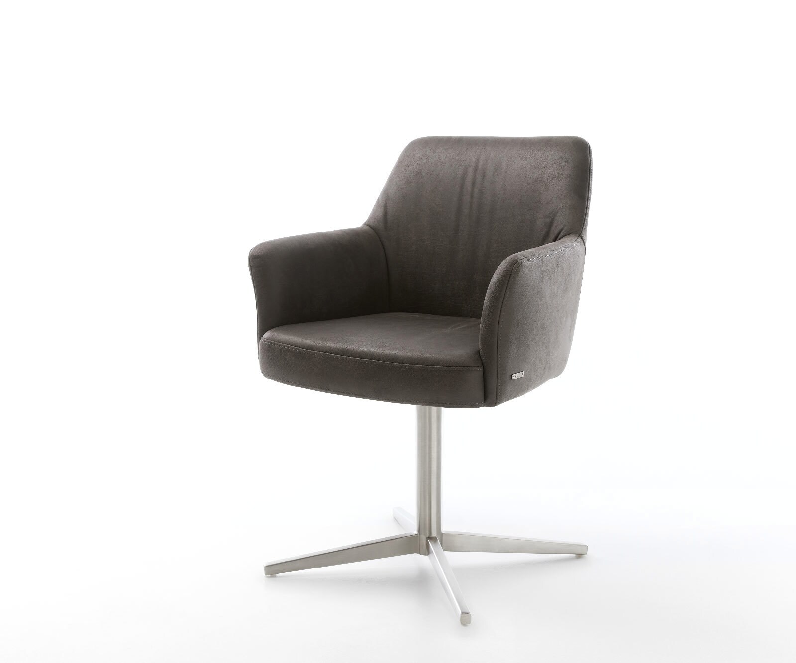 Draaistoel Xana-Flex met armleuning microvelours antraciet vintage kruispoot roestvrij staal 360° draaibaar pocketveer kern