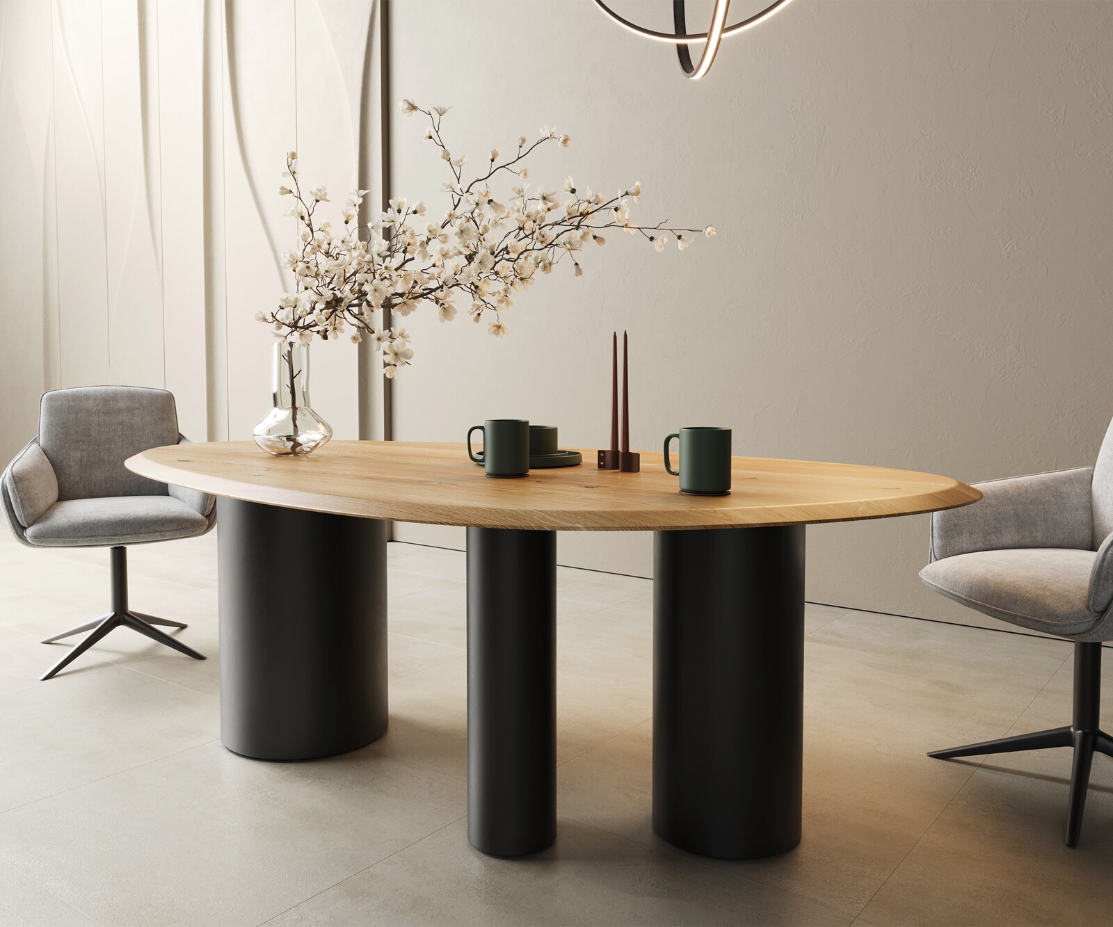 Eettafel Edge Oval 220x120x2,5 eiken natuur Troa metaal zwart Flow-Edge 6