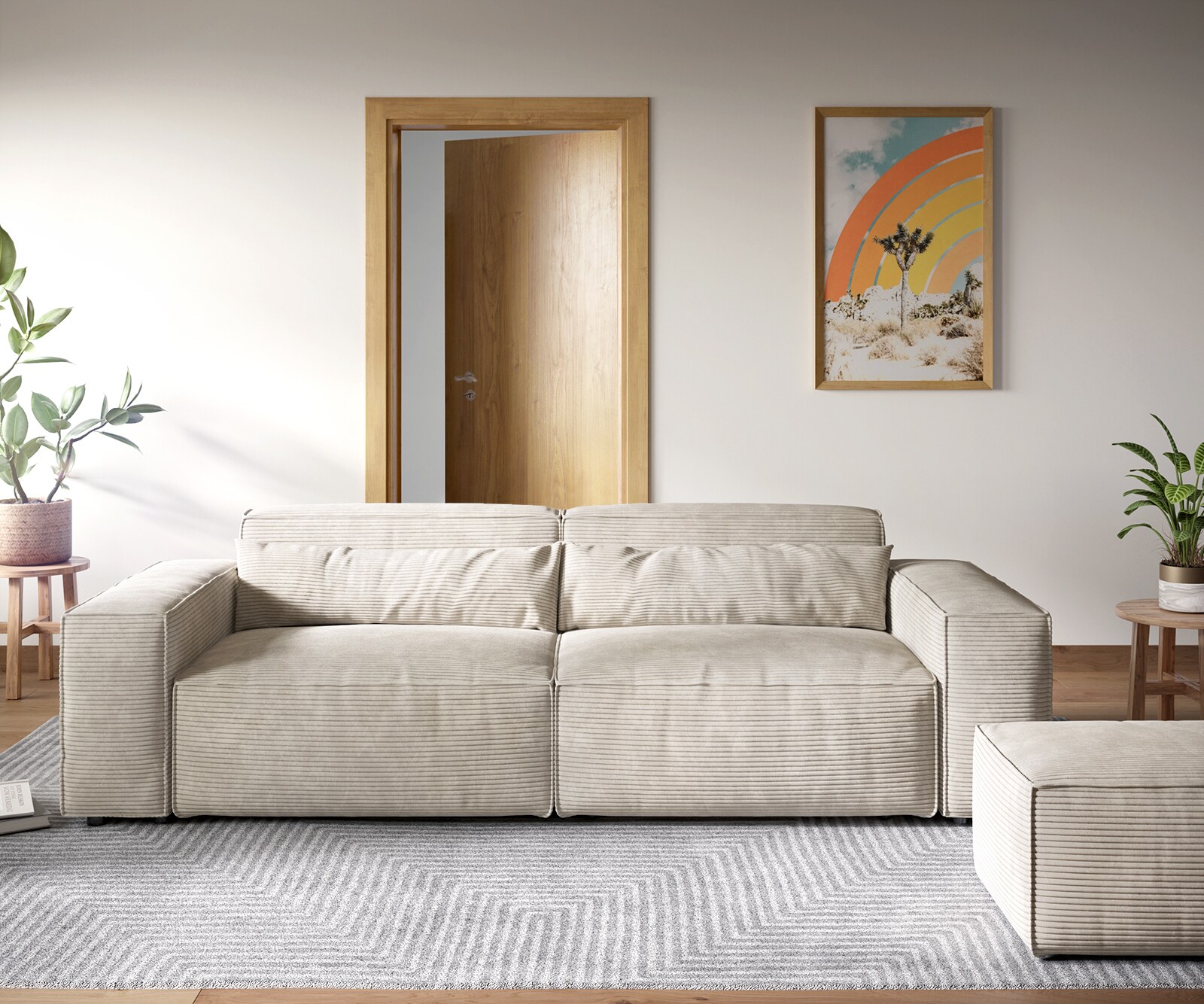 Grote bank Sirpio XL 270x130 cm koorduroy beige met kruk 1 Grote bank Sirpio XL 270x130 cm koorduroy beige met kruk 1