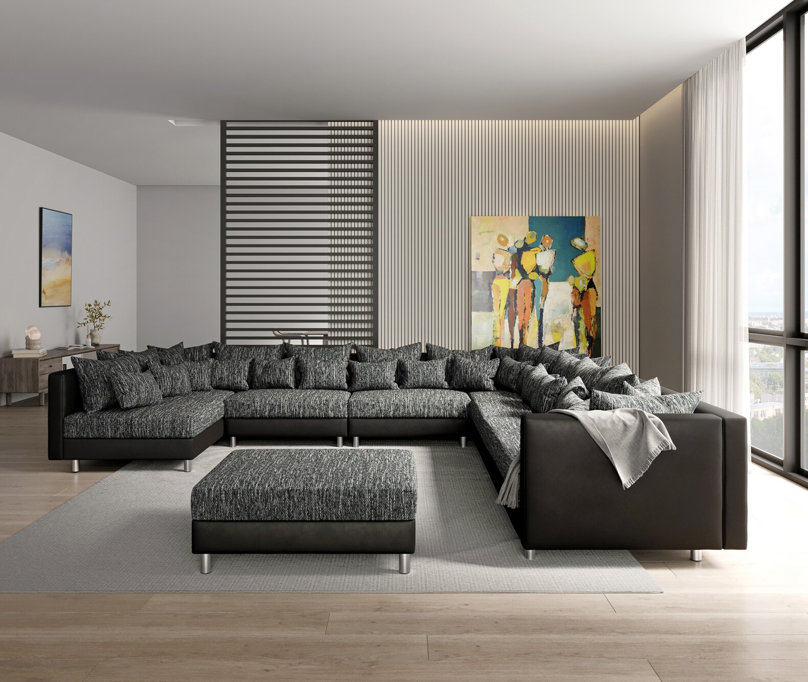 Woonlandschap Clovis XXL zwart modulaire bank ottomane rechts 3