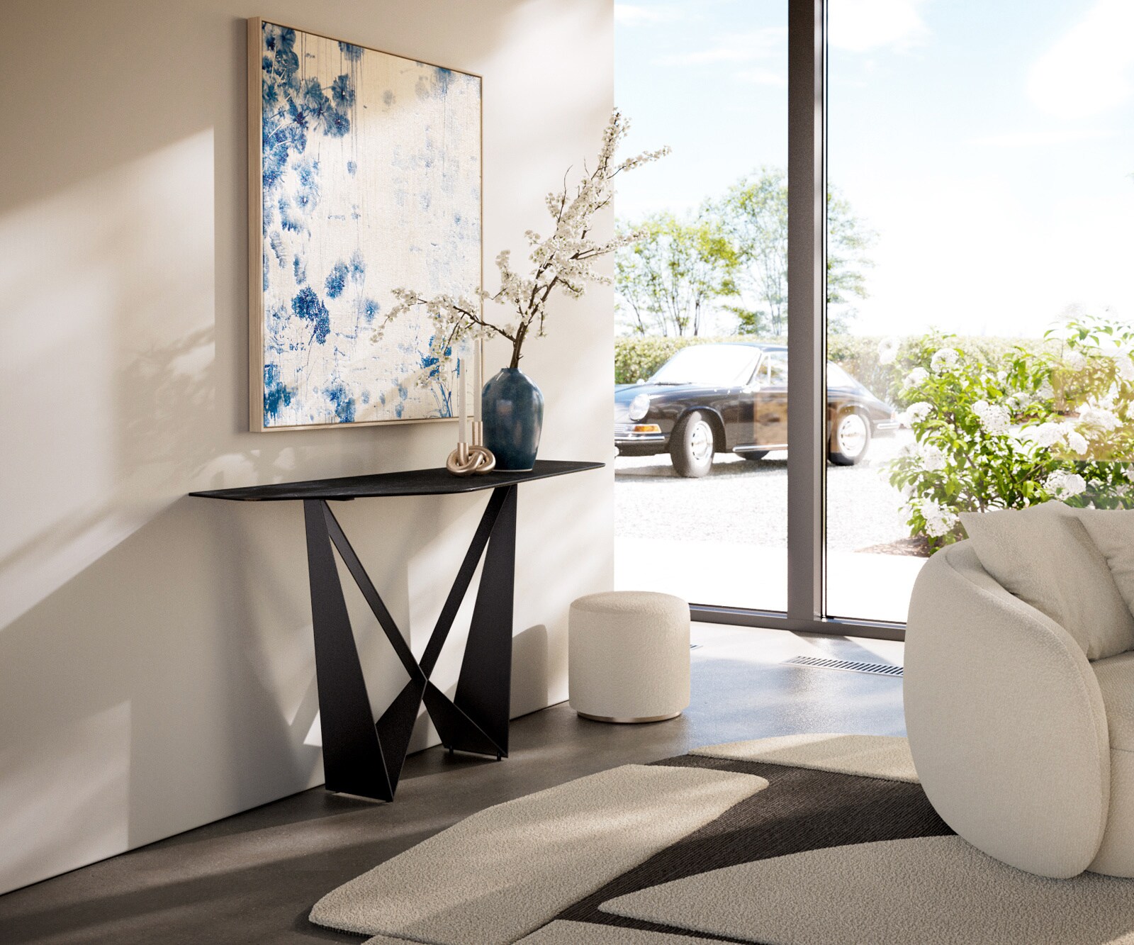 Consoletafel Edge Polygonaal 140x50 cm Keramiek Laminam® Nero Greco Anthrazit Spios Metaal Zwart 7