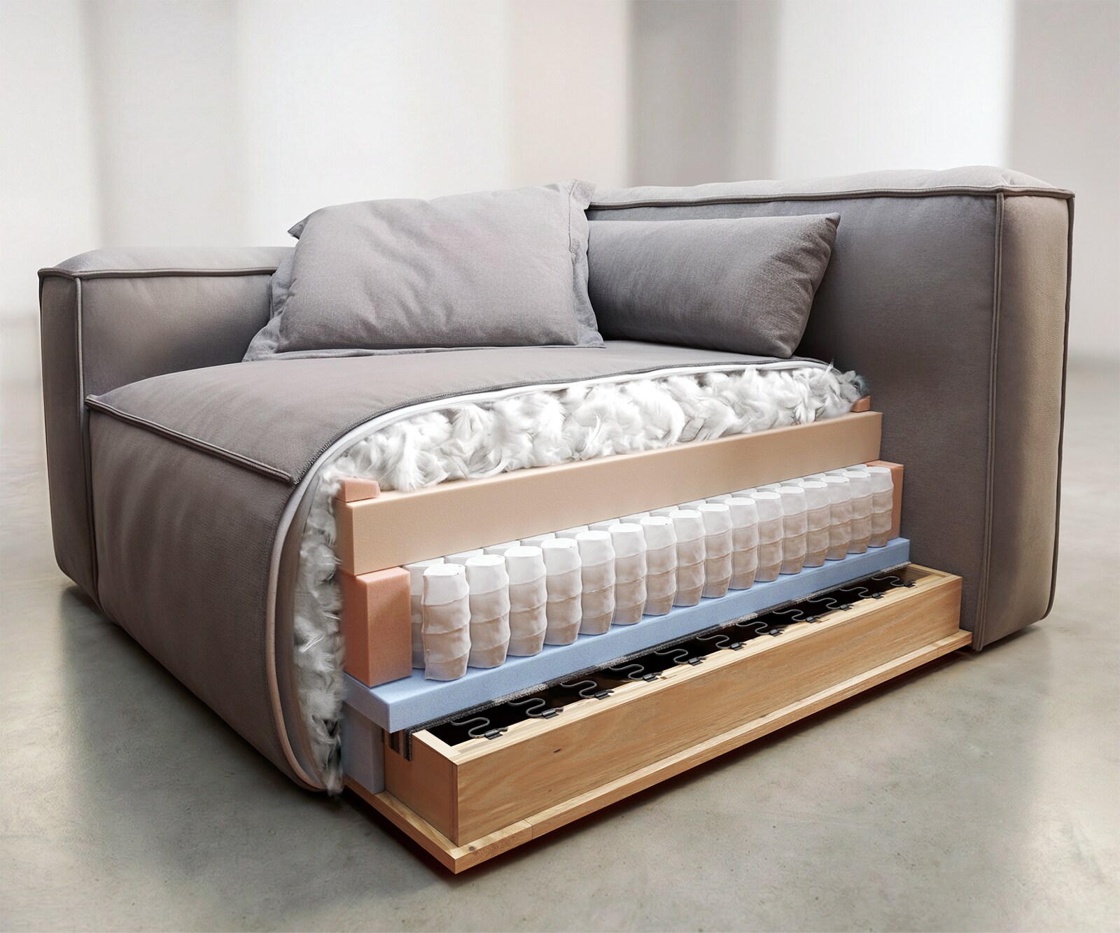 Bigsofa Freestyle 280x110 cm Bouclé zacht Beige gestikt 8