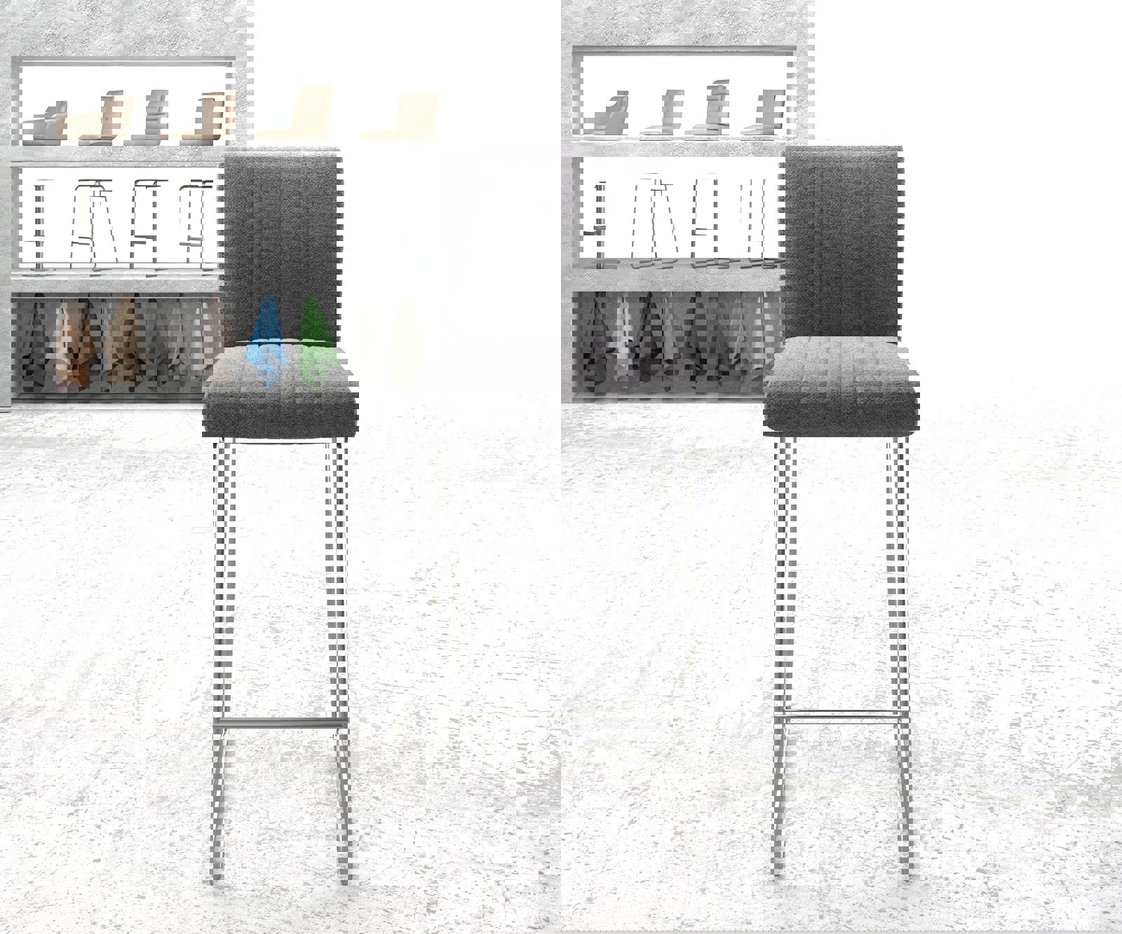 Barstoel Luiga-Flex structuurstof lichtgrijs slipframe roestvrij staal 1