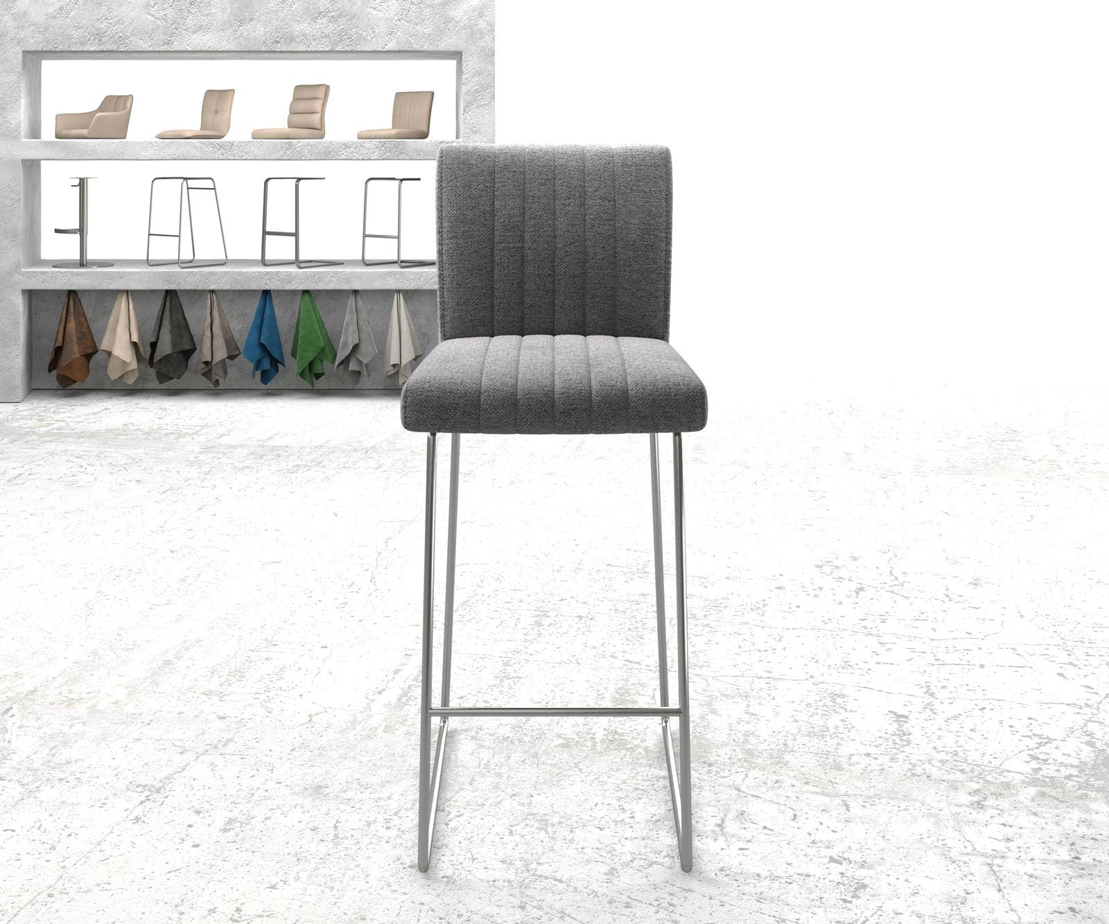 Barstoel Luiga-Flex structuurstof lichtgrijs slipframe roestvrij staal 1 Barstoel Luiga-Flex structuurstof lichtgrijs slipframe roestvrij staal 1